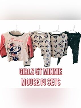 Disney Girls Minnie Mouse 5T Fitted Pajama Sets in Pink, Cream & Green